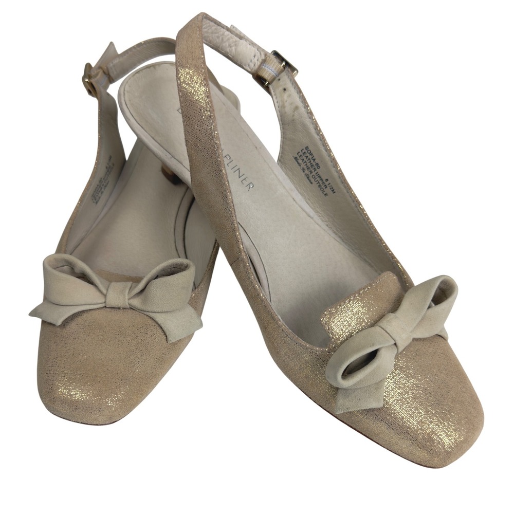Donald J Pliner Bow Slingback Kitten Heels Gold Metallic Womens Size 6.5 Glam